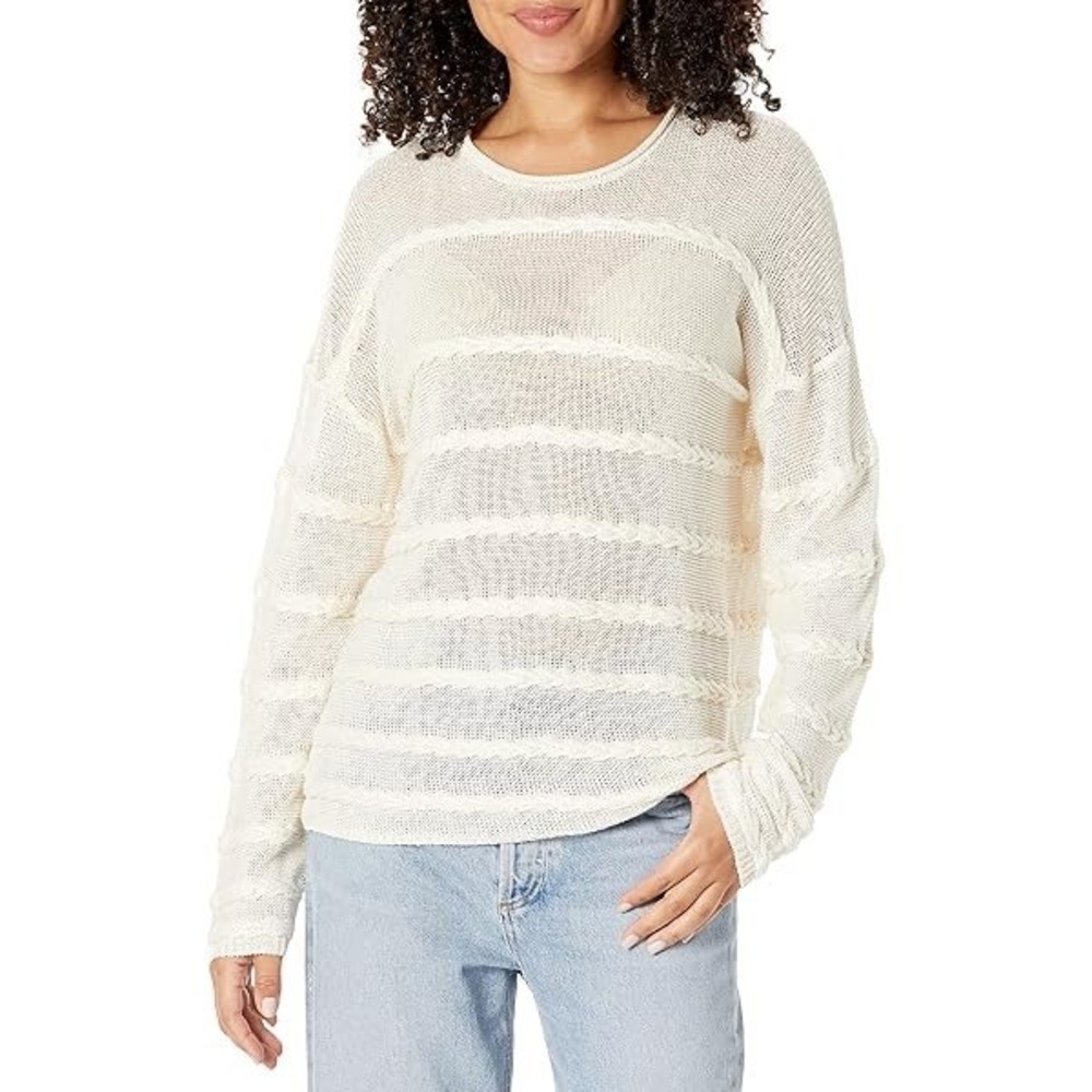 Theory Ivory Linen Blend Open Knit Pullover Sweater Size Small Quiet Luxury